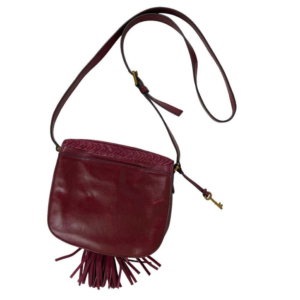 Fossil Emi Red Tassel Leather Saddle Crossbody Ba… - image 7